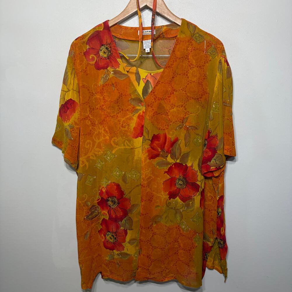 VTG Sunstreak Newport News Mod Garden Floral One Piece Swimsuit Cover Up Set L